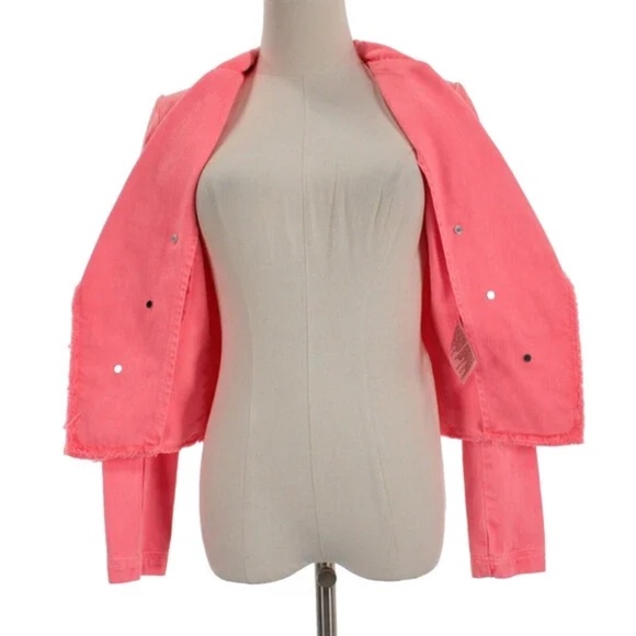 L'AGENCE Wayne Cropped Fray Jacket Size XS in Neon Coral Pink NWT - Picture 11 of 12